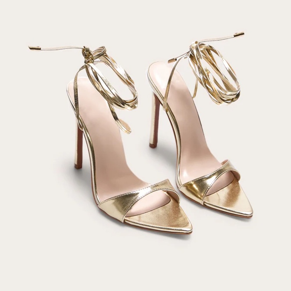 PrettyLittleThing Gold Stiletto Slingback Heels